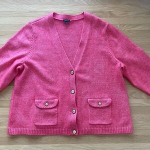 Talbots preppy Barbie pink gold button old money quiet luxury heavy cotton cardi